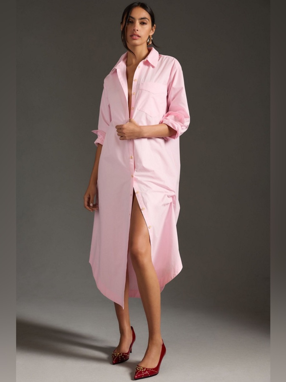 Anthropologie Long Sleeve Shirtdress - Pink